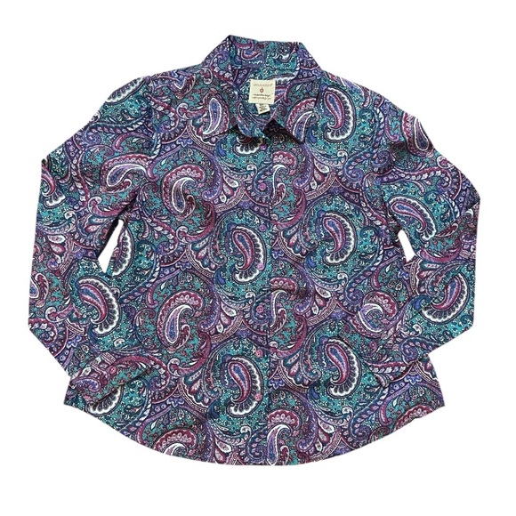 Vintage Appleseed’s Women's Paisley Button-Up Shirt Size 8P Purple Teal Retro - Picture 7 of 15